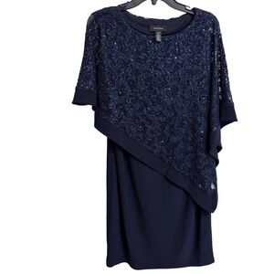 Womens Navy Blue Sequin Lace Cocktail Party Dress Size 8 Mother of the Bride